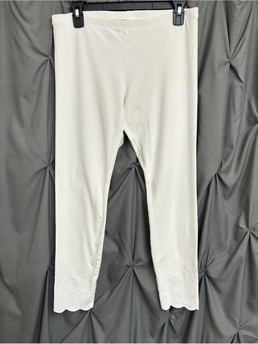 Hue Cotton Leggings Cotton Scalloped Eyelet Hem Women’s Large White